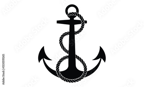 Anchor with rope silhouette, anchor vector silhouette, Ship anchor or boat anchor icon, anchor with rope silhouette vector illustration 