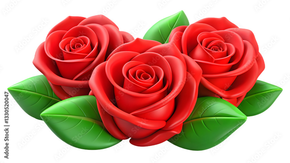 Obraz premium Set of beautiful red roses with lush green leaves