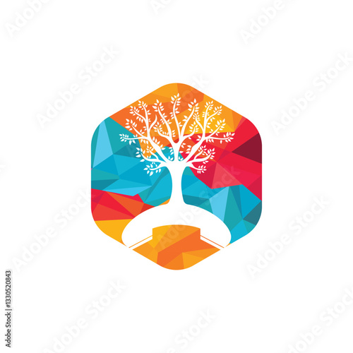 Nature call vector logo design. Handset tree icon design template.