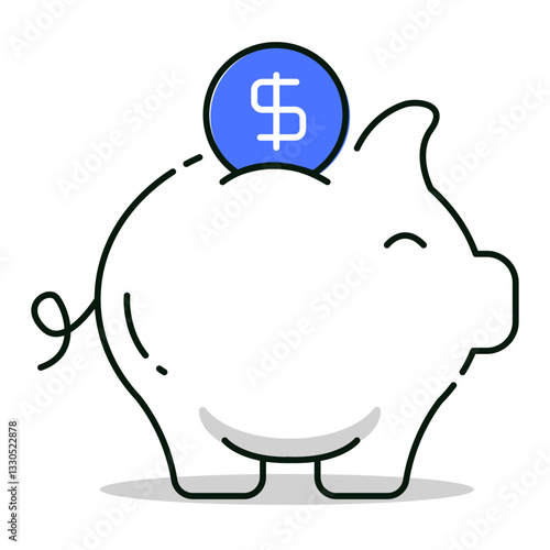 Piggy bank with a dollar symbol representing savings, investment, and financial success, editable stroke