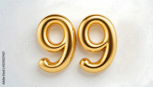 Number 99 gold 3d on white background for marketing, sales, discounts, promotions, financial, business, Anniversary, banner. 99 years anniversary golden number. gold 3d numeral isolated. 99 number 3d