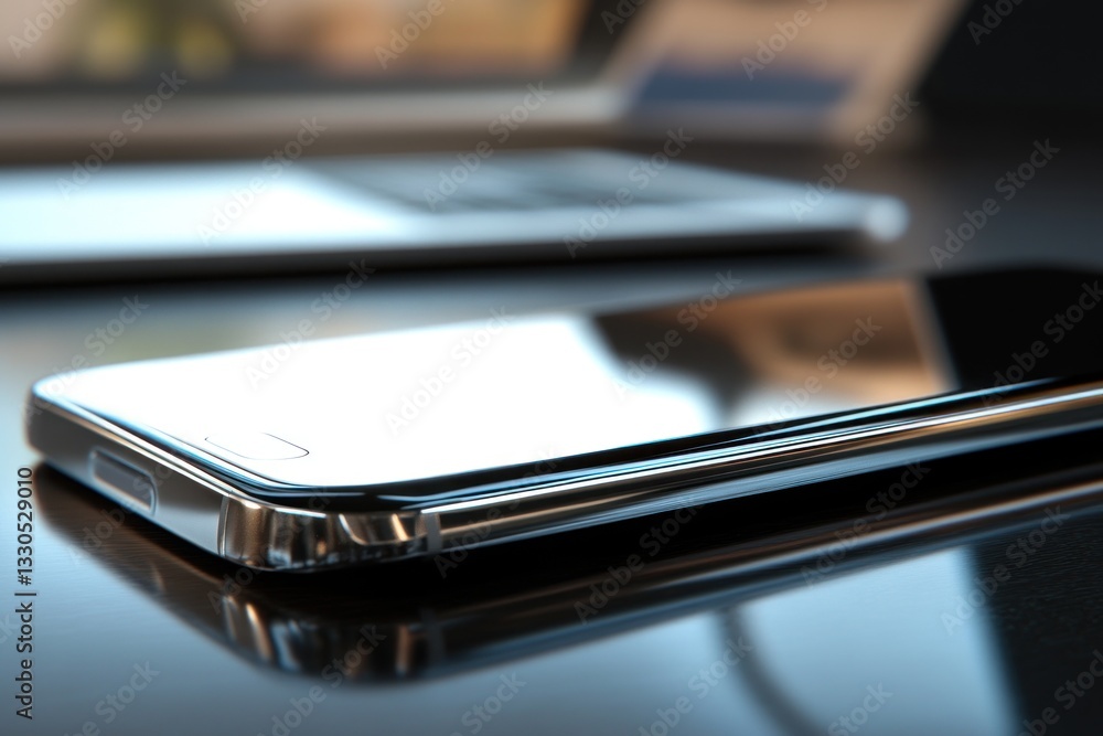 Modern Smartphones Displayed on a Reflective Surface CloseUp View of Sleek Devices with Minim Modern Smartphones Displayed on a Reflective Surface CloseUp View of Sleek Devices with Minim