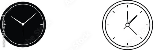 Simple Black and White Clock Icons Time, Schedule, Design