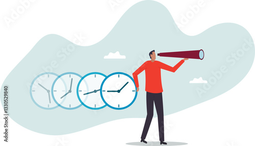 Time management, vision or effort to manage project and foresee problem or opportunity, work deadline or timer countdown,business concept.character for design