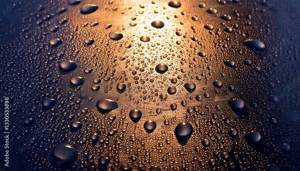 Drops on a Metallized Surface with a Gradient Effect: Water Droplets on a Metallized Surface with a Beautiful Gradient Effect, Creating a Stunning Visual Texture for Stock Photography Drops on a Metallized Surface with a Gradient Effect: Water Droplets on a Metallized Surface with a Beautiful Gradient Effect, Creating a Stunning Visual Texture for Stock Photography