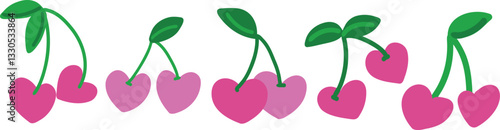 Heart-Shaped Cherry Illustration - Cute and Playful Design