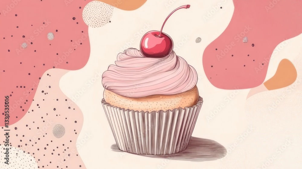 Delicious cupcake with a sweet cherry on top Delicious cupcake with a sweet cherry on top
