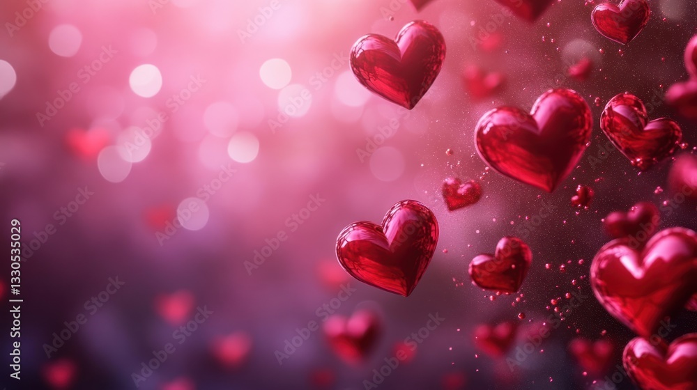Floating Shiny Red Hearts Against A Pink And Purple Backdrop Floating Shiny Red Hearts Against A Pink And Purple Backdrop