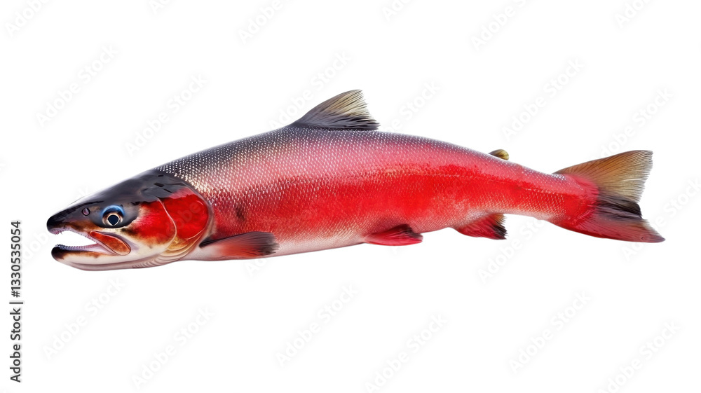 Brightly colored fish swimming gracefully in clear water, showcasing its vibrant red and black scales in a natural habitat setting Brightly colored fish swimming gracefully in clear water, showcasing its vibrant red and black scales in a natural habitat setting