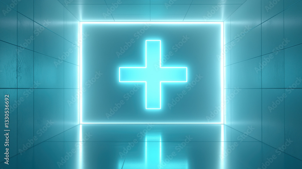 Obraz premium Glowing medical symbol in a futuristic room