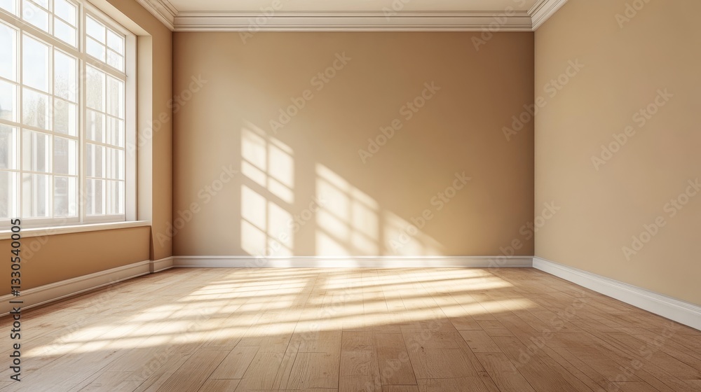 Fototapeta premium A bare room with light brown walls and floor. 