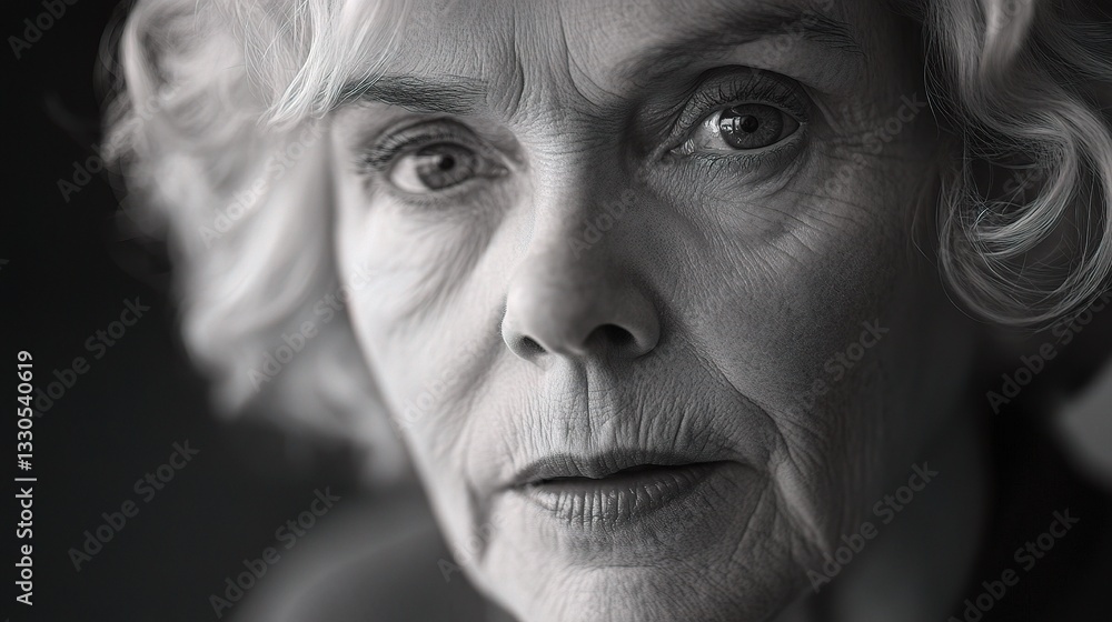 Fototapeta premium Elderly Woman in Black and White Close-Up Portrait with Emotive Expression