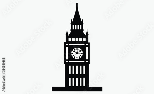 Big Ben clock tower silhouette, big ben clock tower silhouette vector, clock tower silhouette, vector illustration 