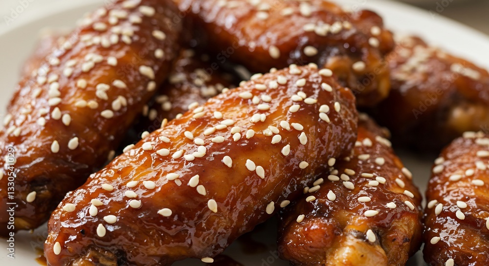 Glazed Chicken Wings Sesame Seeds Delicious Dish. AI Generated Glazed Chicken Wings Sesame Seeds Delicious Dish. AI Generated