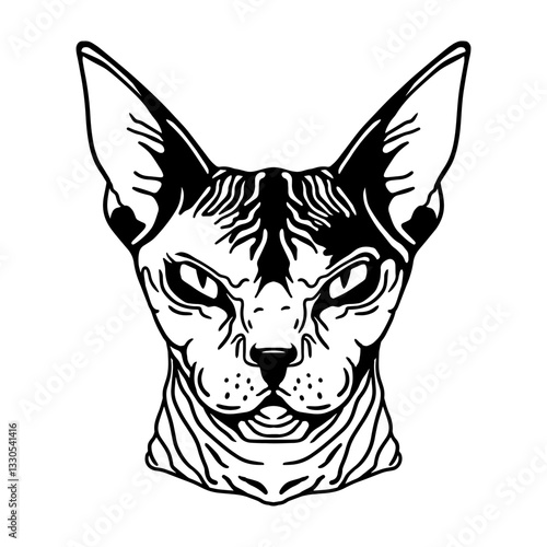 Mystical bald sphinx cat.  Cute cat vector art. File for cutting vinyl and print. T-shirt design and stuff.