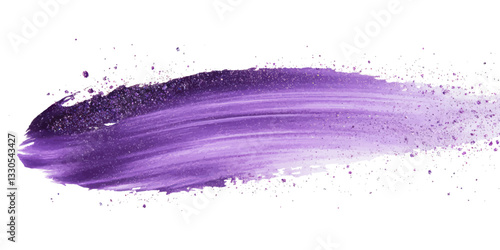 Abstract purple paintbrush stroke with glitter texture and dynamic splatter effect for modern artistic backgrounds