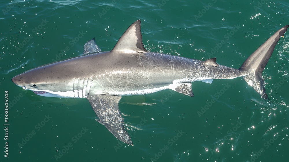 Fototapeta premium The Majestic Great White Shark Patrolling the Coastline