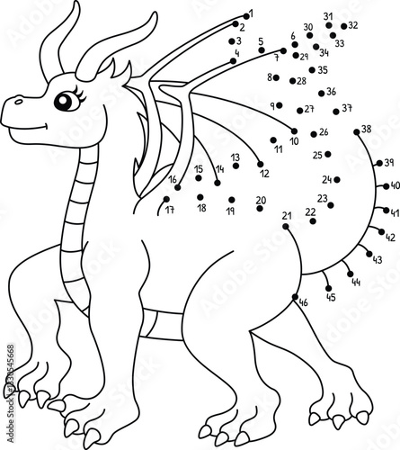 Dot to Dot Female Dragon Isolated Coloring Page