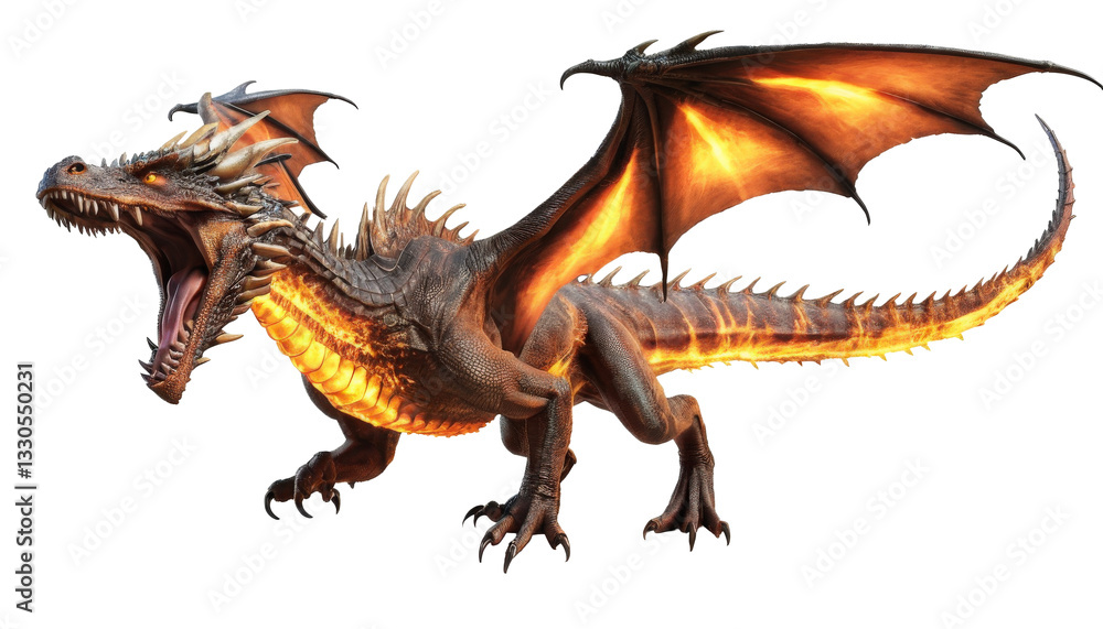 A mystical brethren dragon with glowing eyes and fire-like patterns along its body, floating against a transparent background. A mystical brethren dragon with glowing eyes and fire-like patterns along its body, floating against a transparent background.