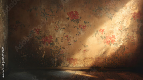 Sunlit Vintage Floral Wallpaper in a Derelict Room