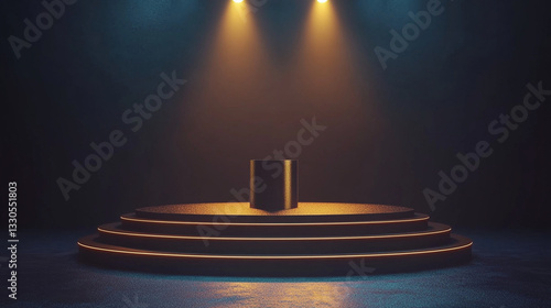 Obraz na płótnie 3d rendered podium with spotlight highlighting the center stage in a dramatic dark background for presentation or award display.
w salonie