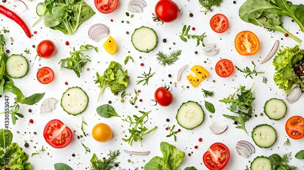 Food pattern with raw fresh ingredients of salad Food pattern with raw fresh ingredients of salad