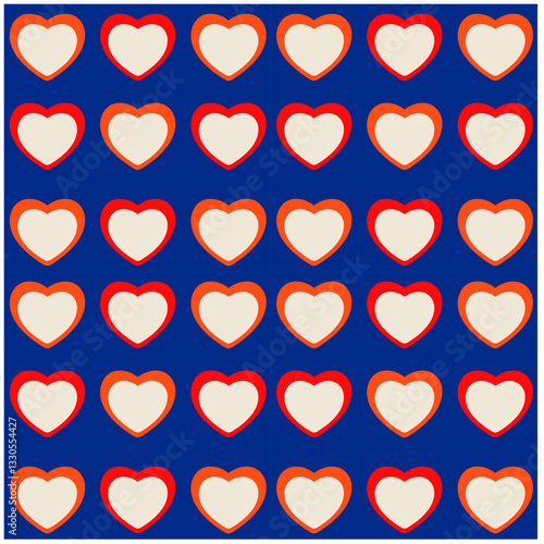 pattern blue with red hearts vector