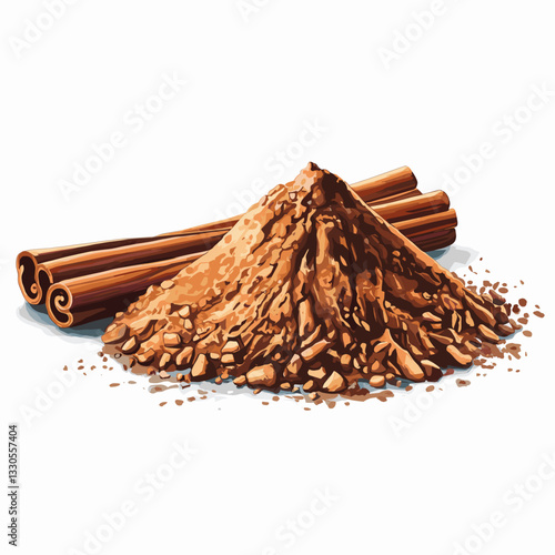 Watercolor Illustration of Cinnamon Sticks and Ground Cinnamon