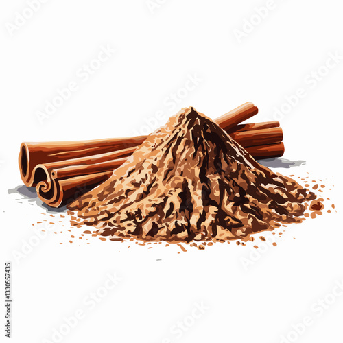 Watercolor Illustration of Cinnamon Sticks and Ground Cinnamon