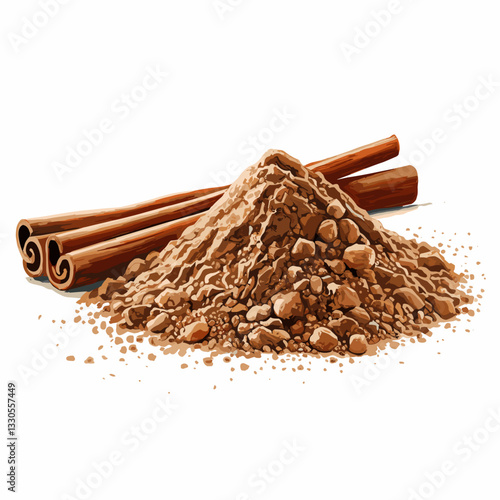 Watercolor Illustration of Cinnamon Sticks and Ground Cinnamon