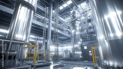 Industrial Manufacturing Facility with Steel Tanks and Pipelines