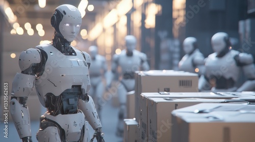 Wallpaper Mural Futuristic Robots in a High-Tech Warehouse Environment Torontodigital.ca