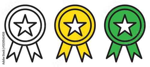 Quality certificate vector icon set in black color. Suitable for apps and website UI designs