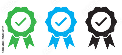 Quality certificate vector icon set in black color. Suitable for apps and website UI designs