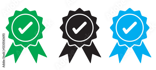 Quality certificate vector icon set in black color. Suitable for apps and website UI designs