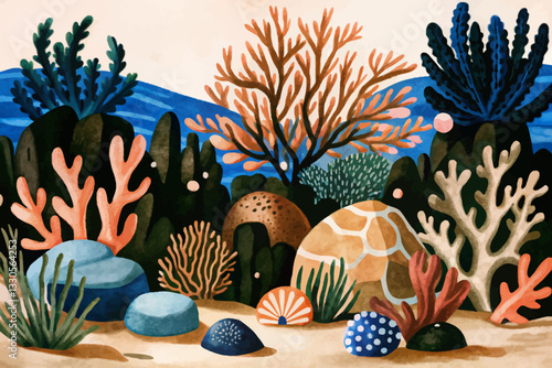 amazing under sea with coral reef abstract cartoon