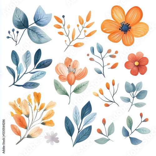 Cute watercolor illustration with floral elements