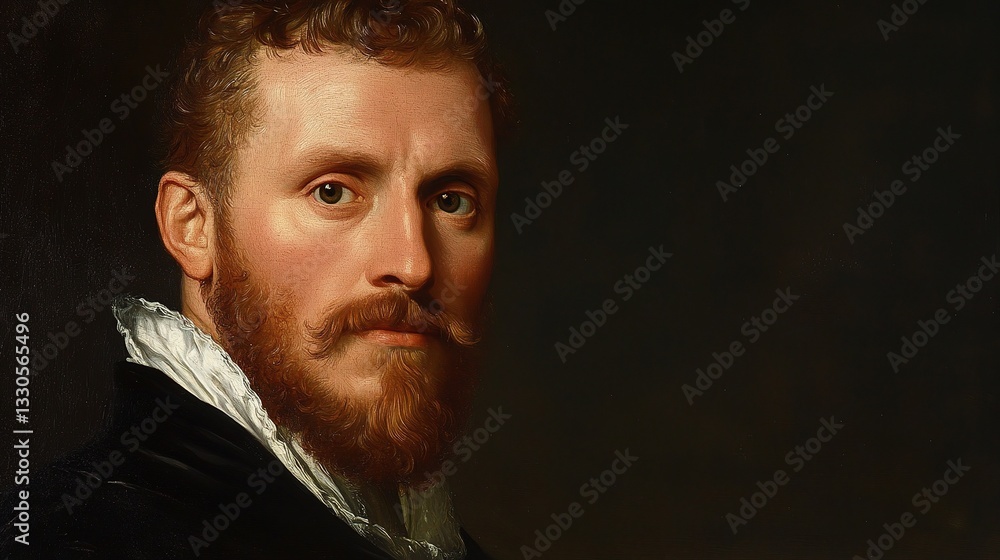 Fototapeta premium Portrait of a Bearded Man with Striking Features and Expression