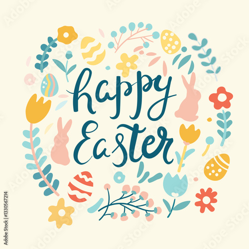 Happy Easter Text  Vector Background  