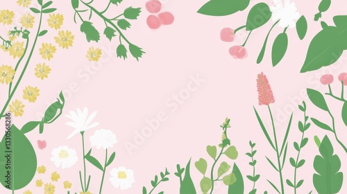 Obraz na płótnie Pastel Floral Frame: A Delicate Springtime Botanical Illustration w salonie
