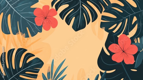 Vibrant Tropical Paradise: A Summery Floral and Leaf Design