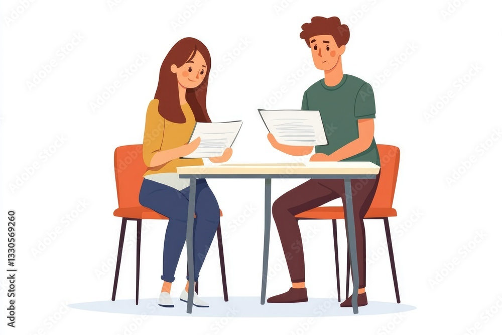 Couple discussing documents over coffee Couple discussing documents over coffee