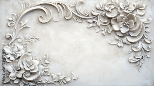 Ornate floral relief sculpture with beautiful flowers and elegant flourishes