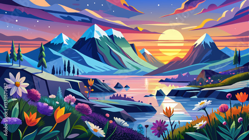 Wallpaper norway landscape nature of the mountains of Spitsbergen Longyearbyen Svalbard on a flowers polar day with arctic summer in the sunset