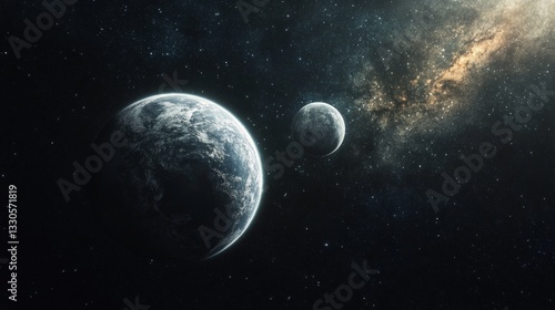In the vastness of space, our planet Earth orbits alongside its celestial companion, the Moon.