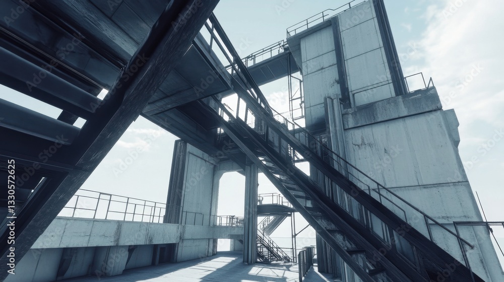 Fototapeta premium Industrial Staircase Structure with Abstract Architectural Design