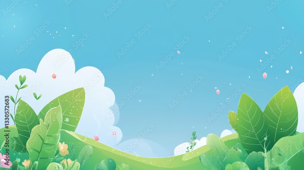 Serene Spring Landscape: A Whimsical Illustration of Nature's Beauty