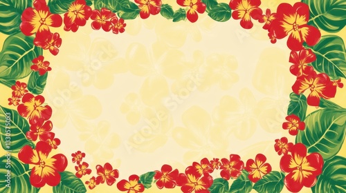 Obraz na płótnie Vibrant Floral Frame: Tropical Flower Border Design w salonie