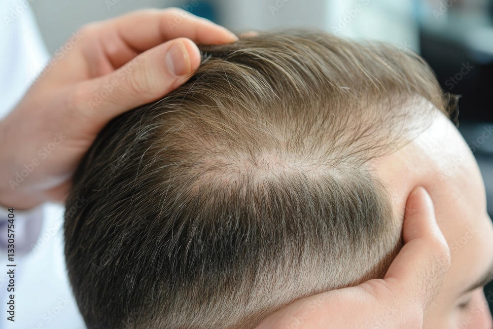 Fototapeta premium Man's face with hair transplant scars, detailed view