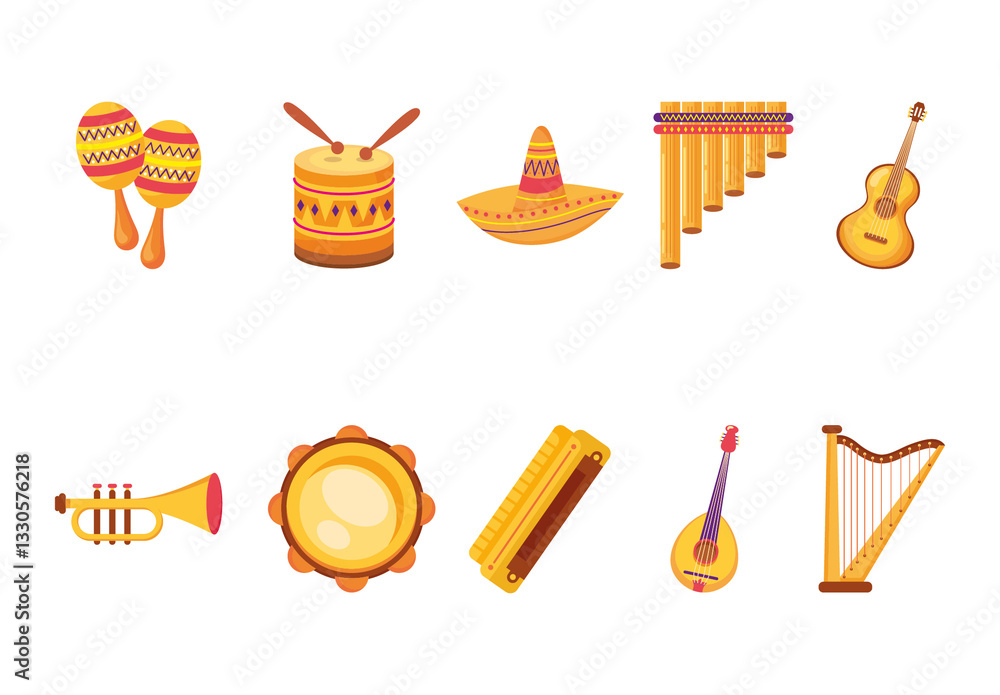 Colorful Hispanic Heritage Musical Instrument Set Stock Template ...